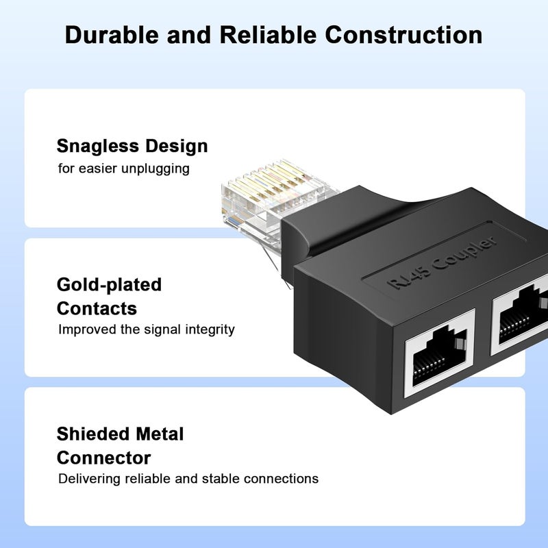 CREHAO موزع إيثرنت RJ45، محول شبكة إيثرنت 1 ذكر إلى 2 أنثى، كابل موزع محول سوبر Cat6 LAN مناسب سوبر Cat5، Cat5e، Cat6، Cat7، Cat8 - Image 3